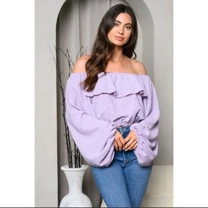 🎁 Lavender Polka Dot Off Shoulder Top